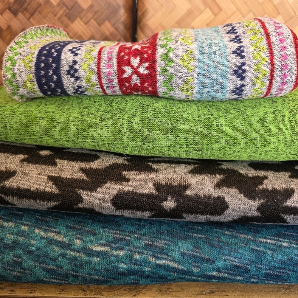 Sweatshirt Style Fabric Blue Green Fair Isle Aztec Black &‎ Gray Remnants 3+ Yds
